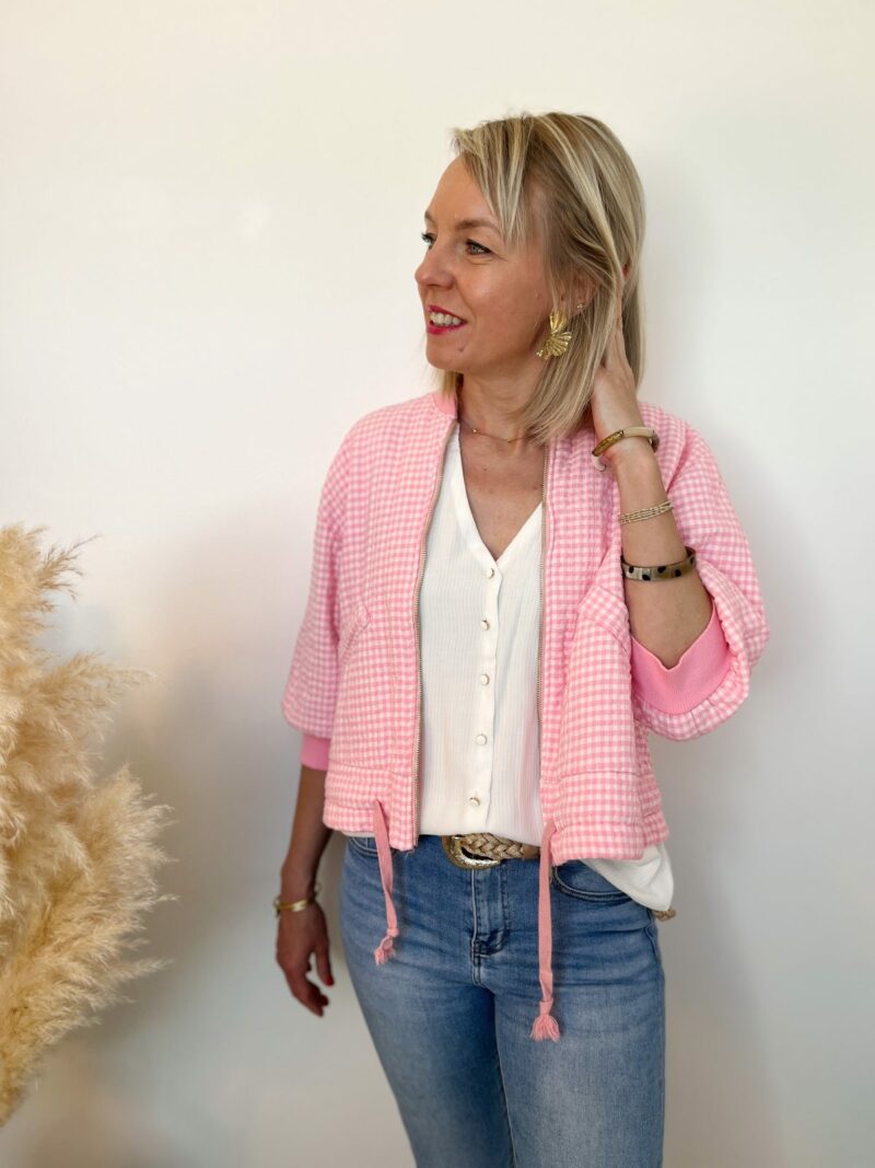 Veste vichy rose blanc 3