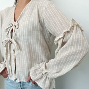 blouse noeud beige blanc 2