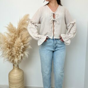 blouse noeud beige blanc 4