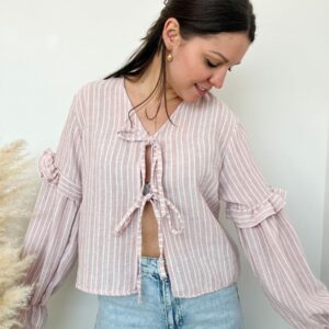 blouse noeud rose blanc 2