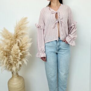 blouse noeud rose blanc
