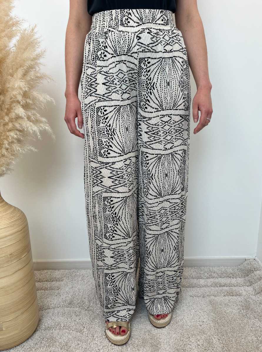 PANTALON FLUIDE BEIGE ET NOIR