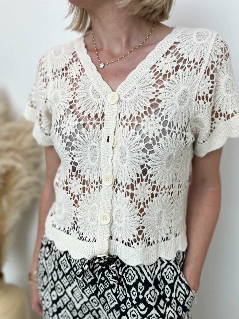 Gilet ajouré beige 2