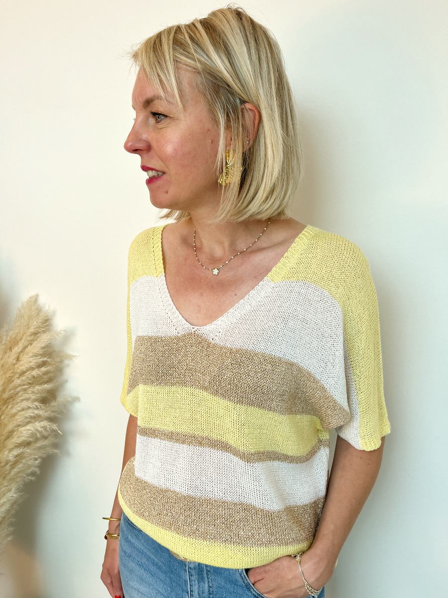 PULL RAYÉ JAUNE BEIGE
