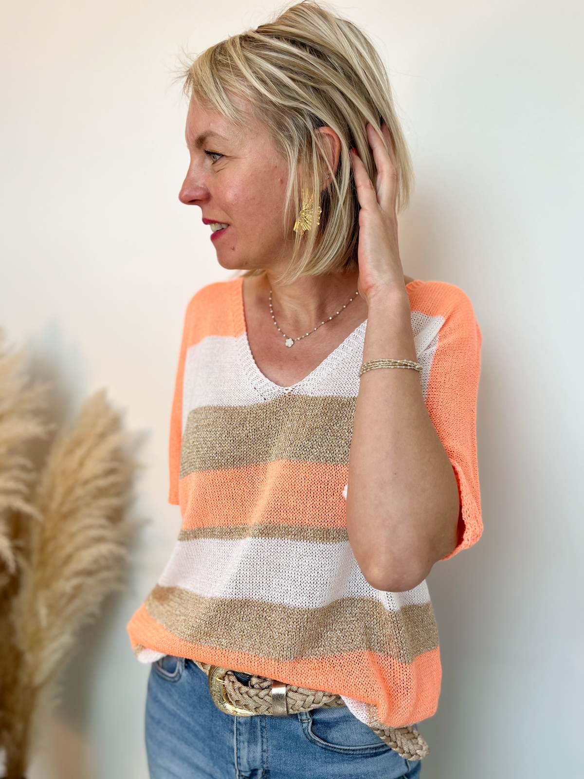 PULL RAYÉ ORANGE BEIGE