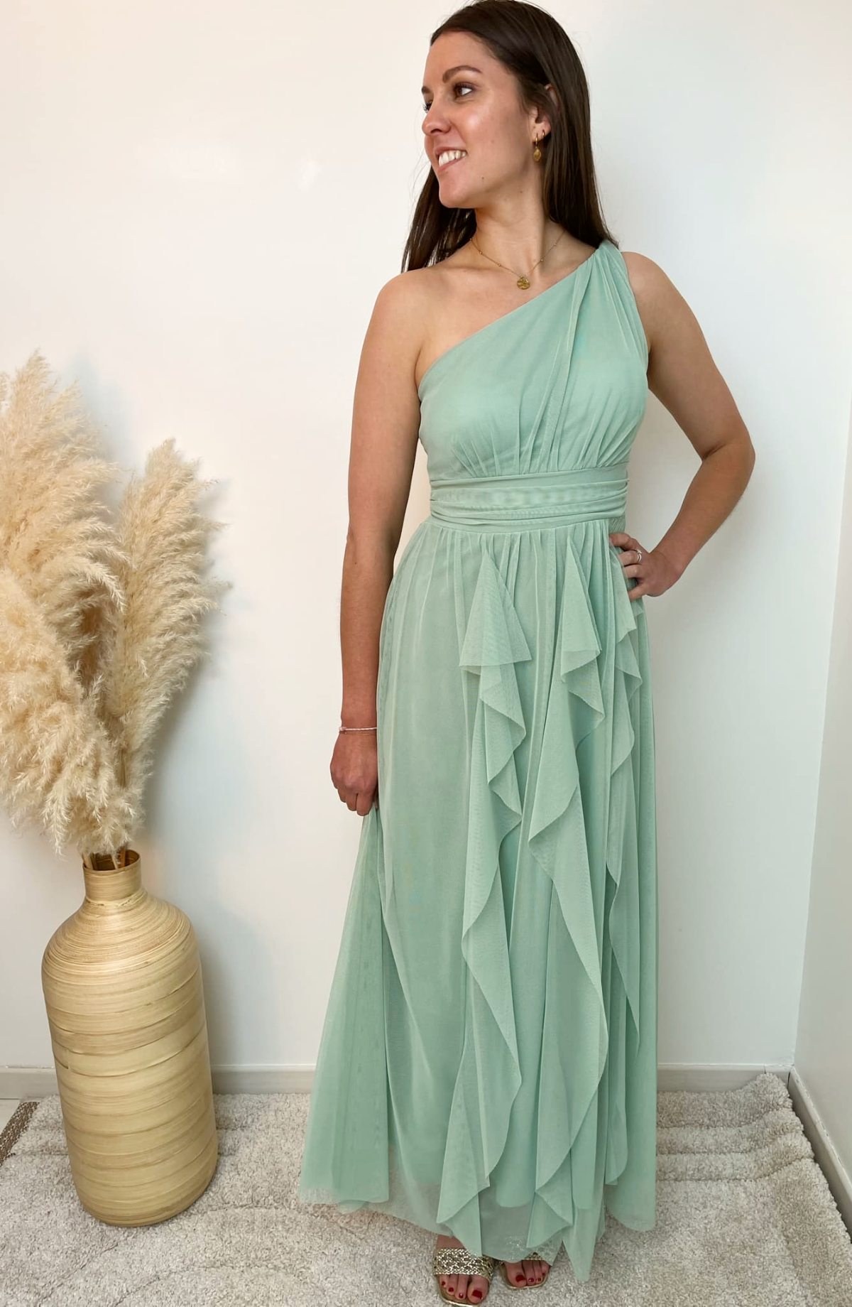 ROBE ASYMETRIQUE VERT D'EAU