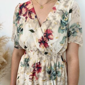 Robe courte imprimée ecru 2