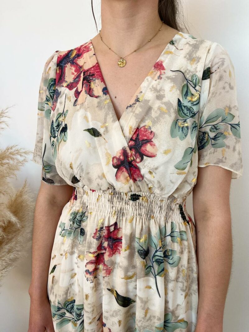 Robe courte imprimée ecru 2