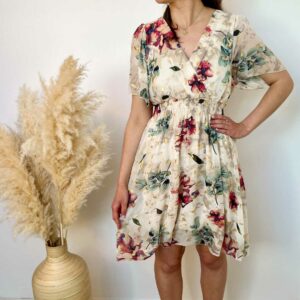 Robe courte imprimée ecru