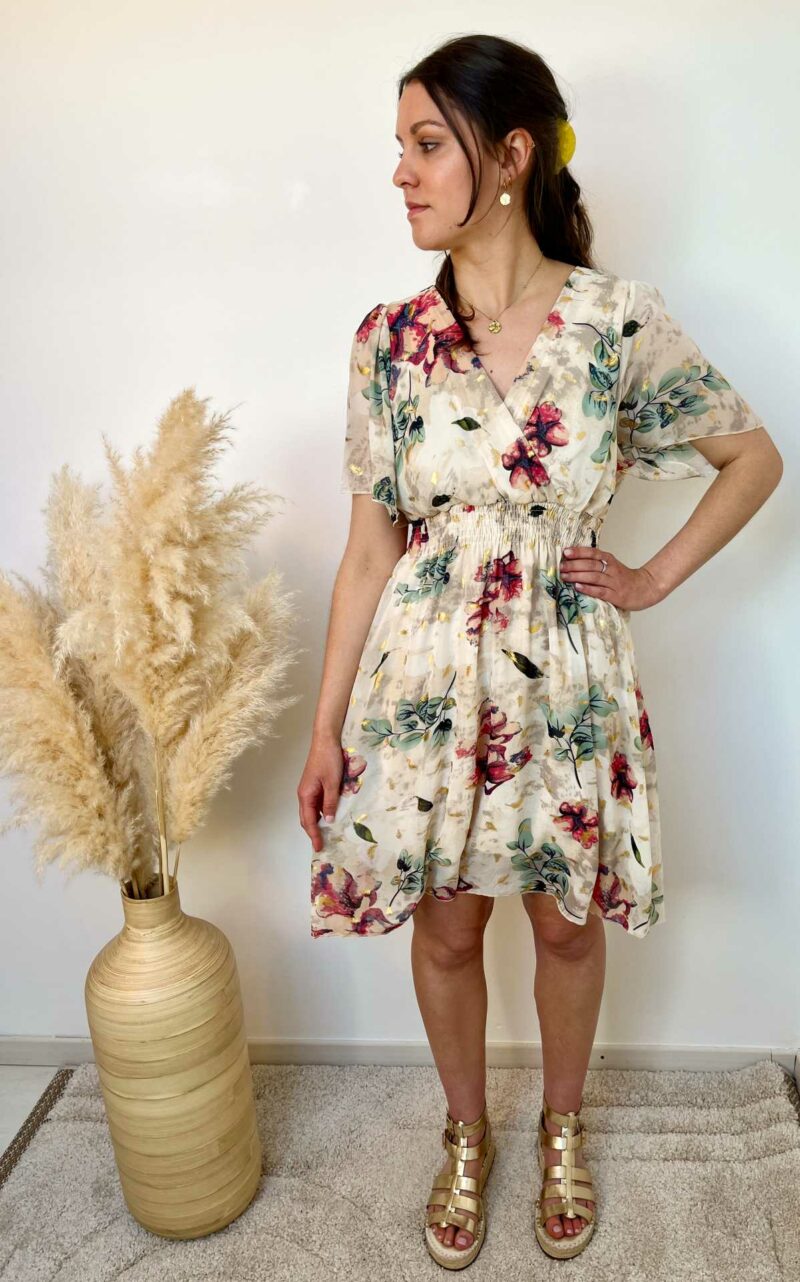 Robe courte imprimée ecru
