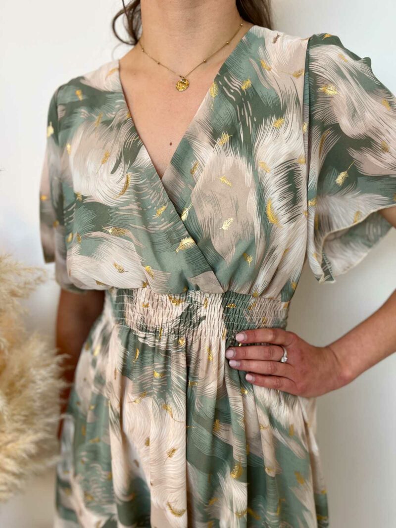 Robe courte imprimée vert beige 2