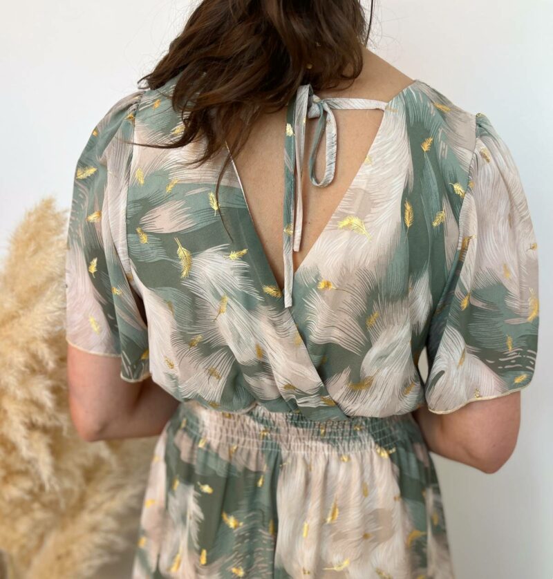 Robe courte imprimée vert beige 3