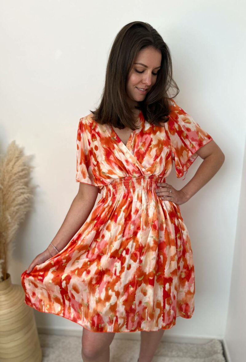 Robe courte orange beige 2