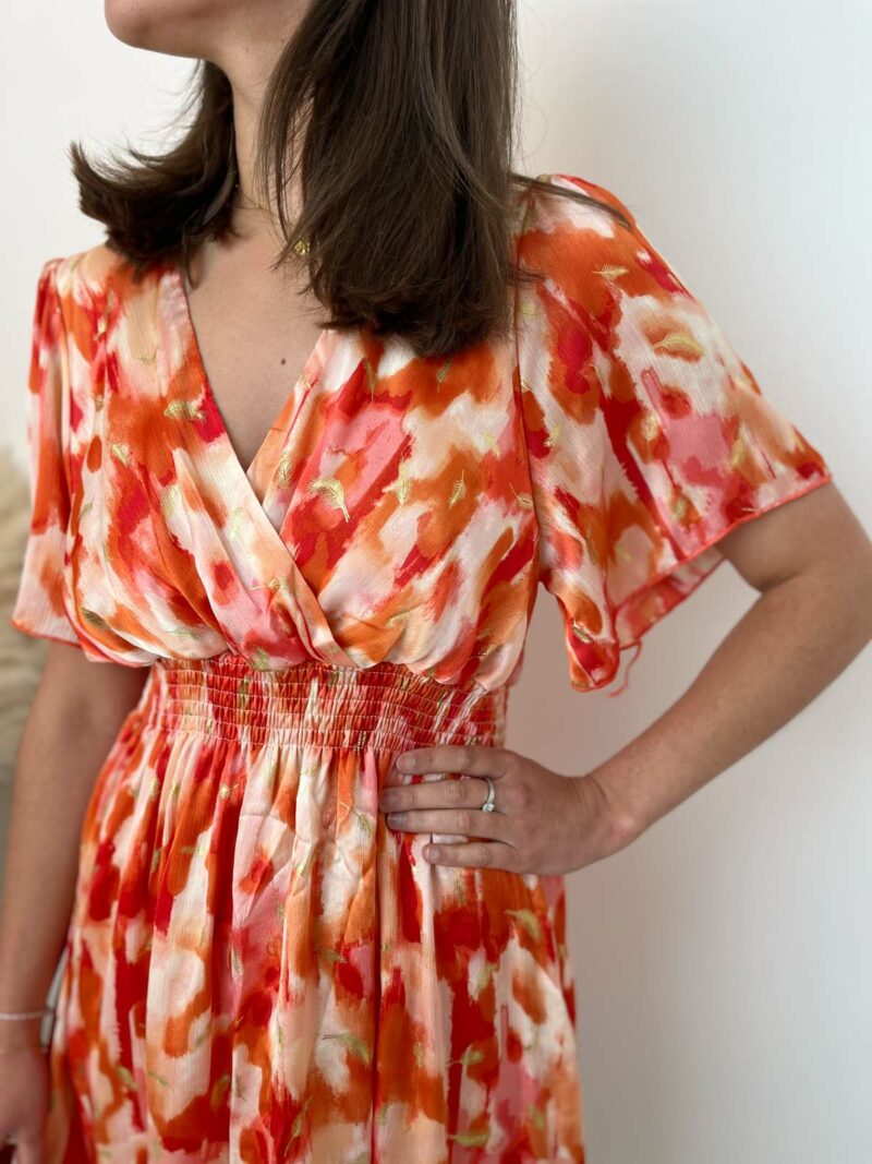 Robe courte orange beige 3