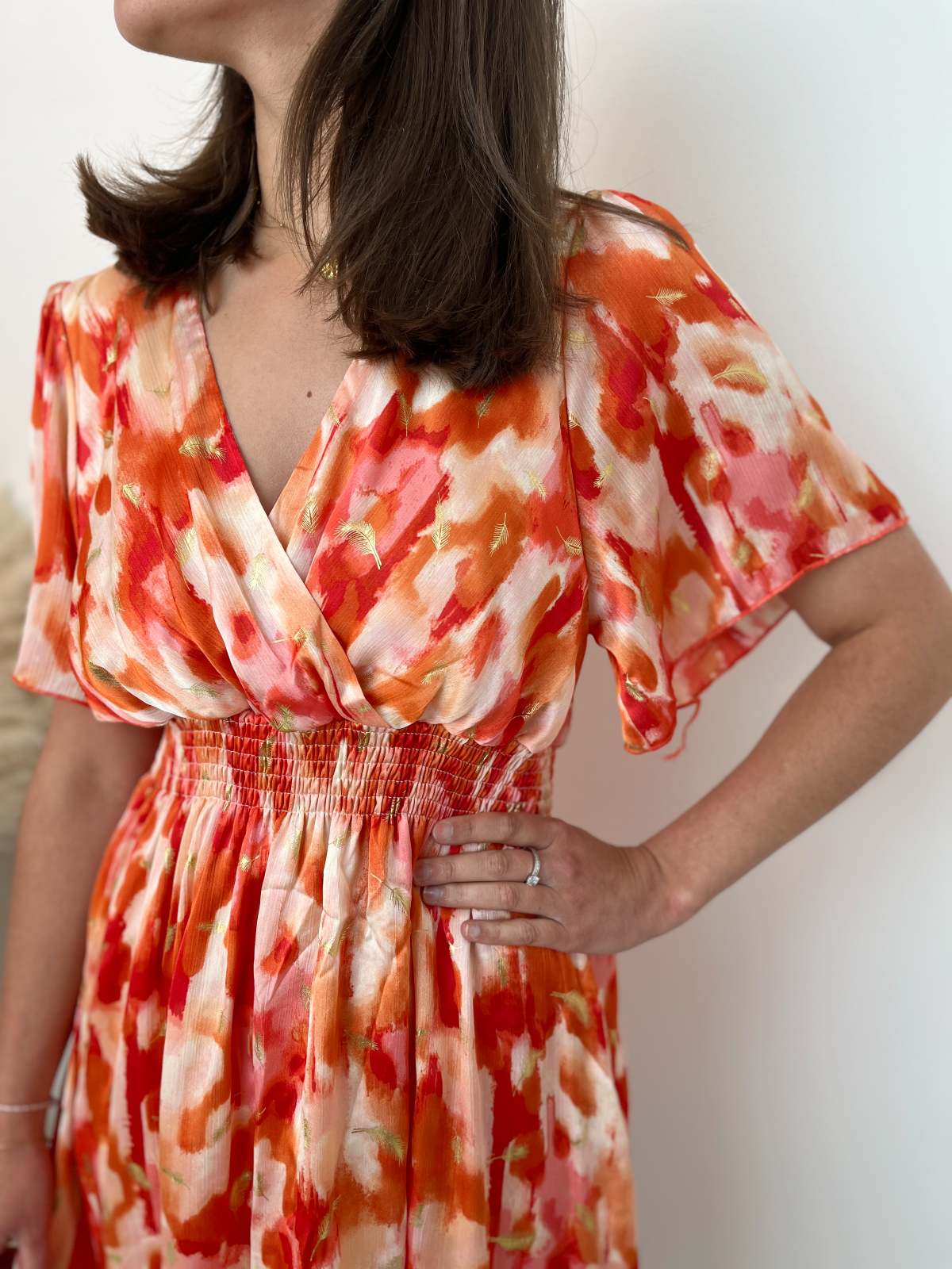 Robe courte orange beige 3