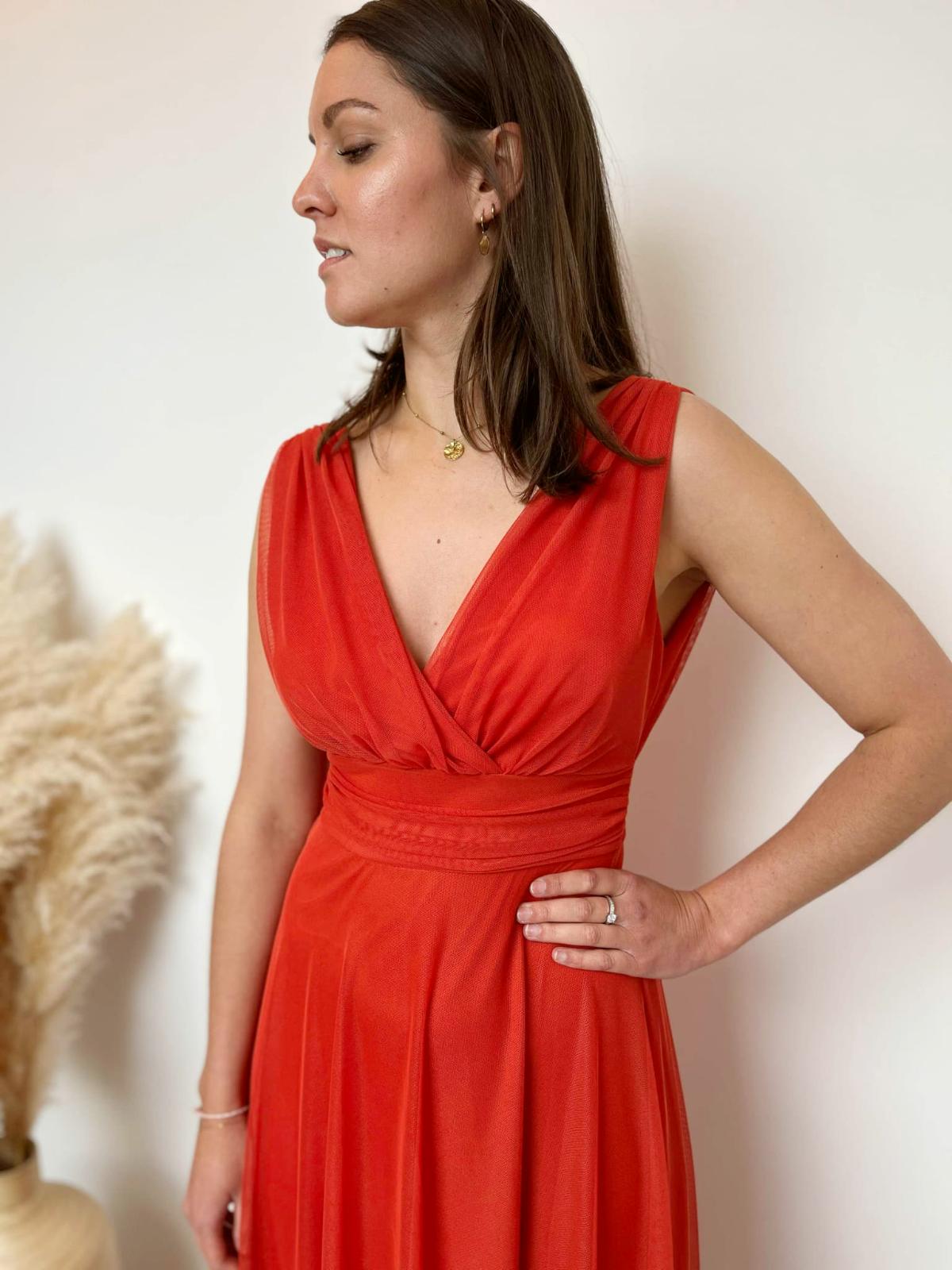 Robe longue col V orange 2