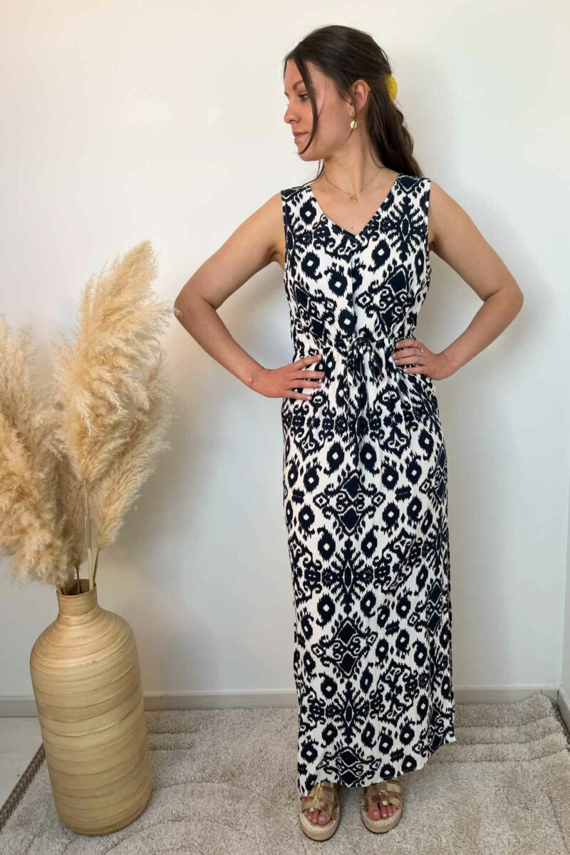 Robe longue imprimé bleu blanc