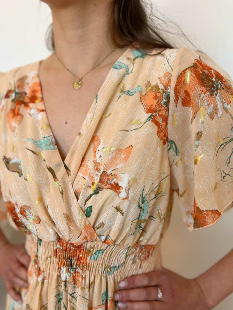 Robe longue imprimée beige 2