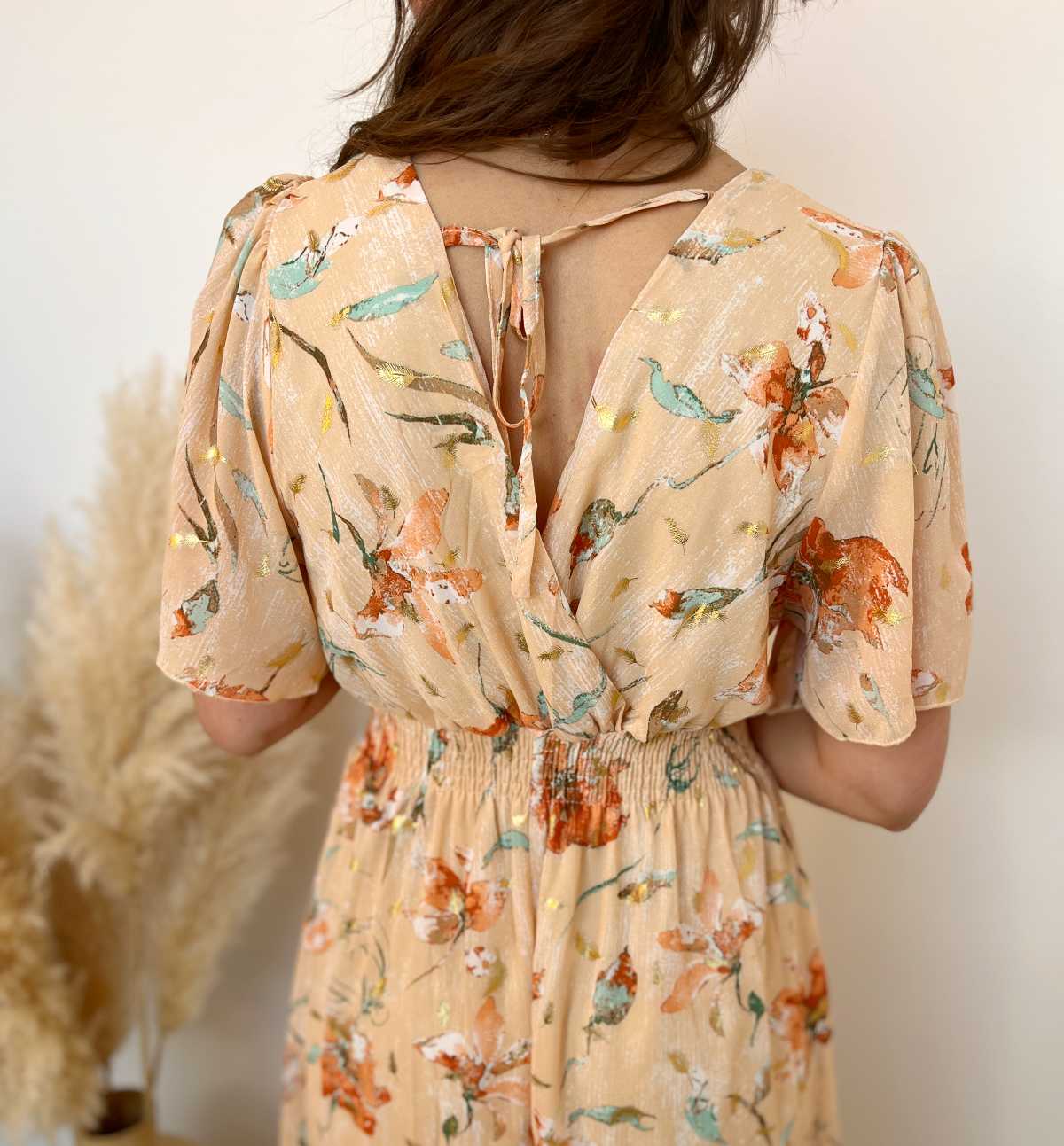 Robe longue imprimée beige 3