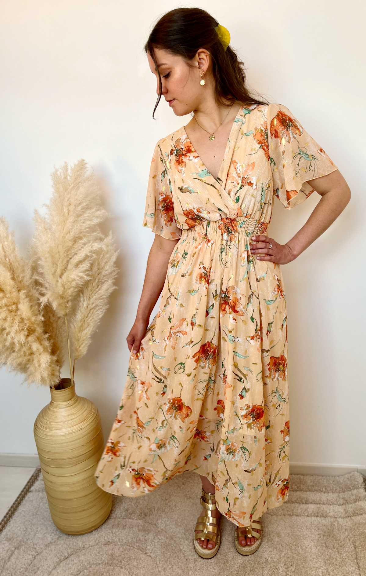 ROBE LONGUE IMPRIME BEIGE