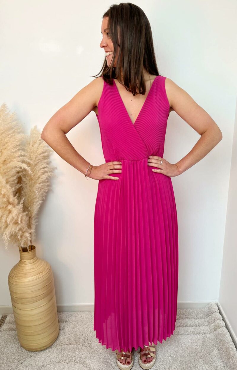 Robe longue plissée fushia