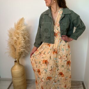 Veste courte brode kaki