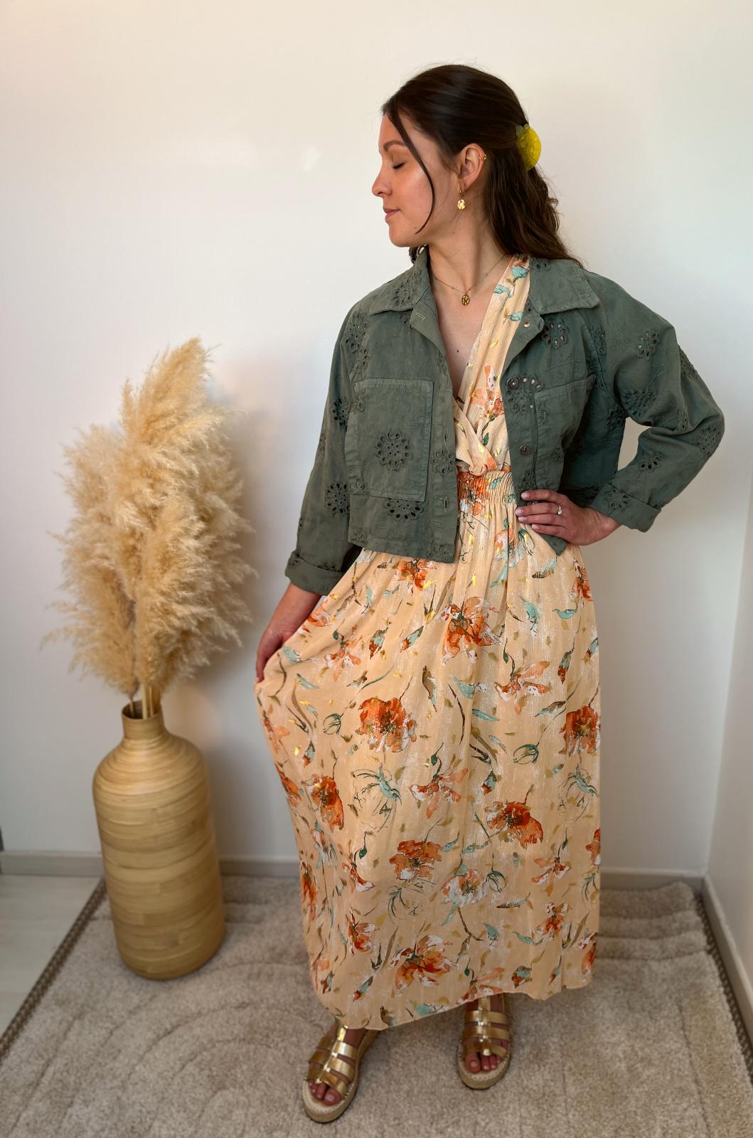 Veste courte brode kaki