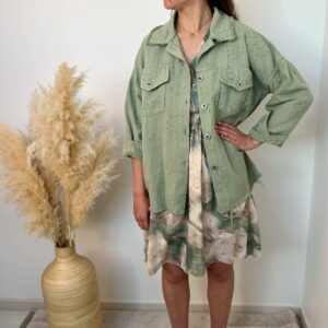 Veste longue brode kaki