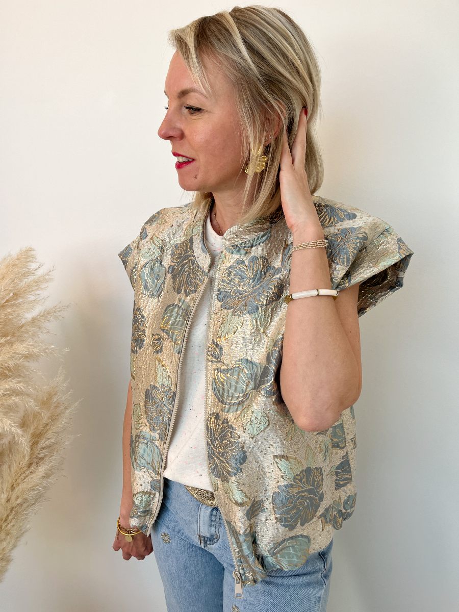 VESTE SANS MANCHES LUREX ECRU