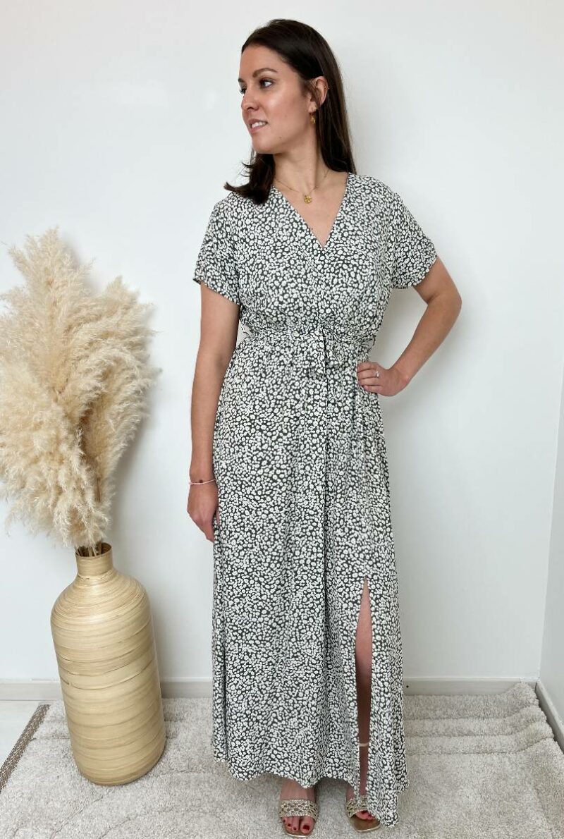 robe legere kaki fleurs blanc