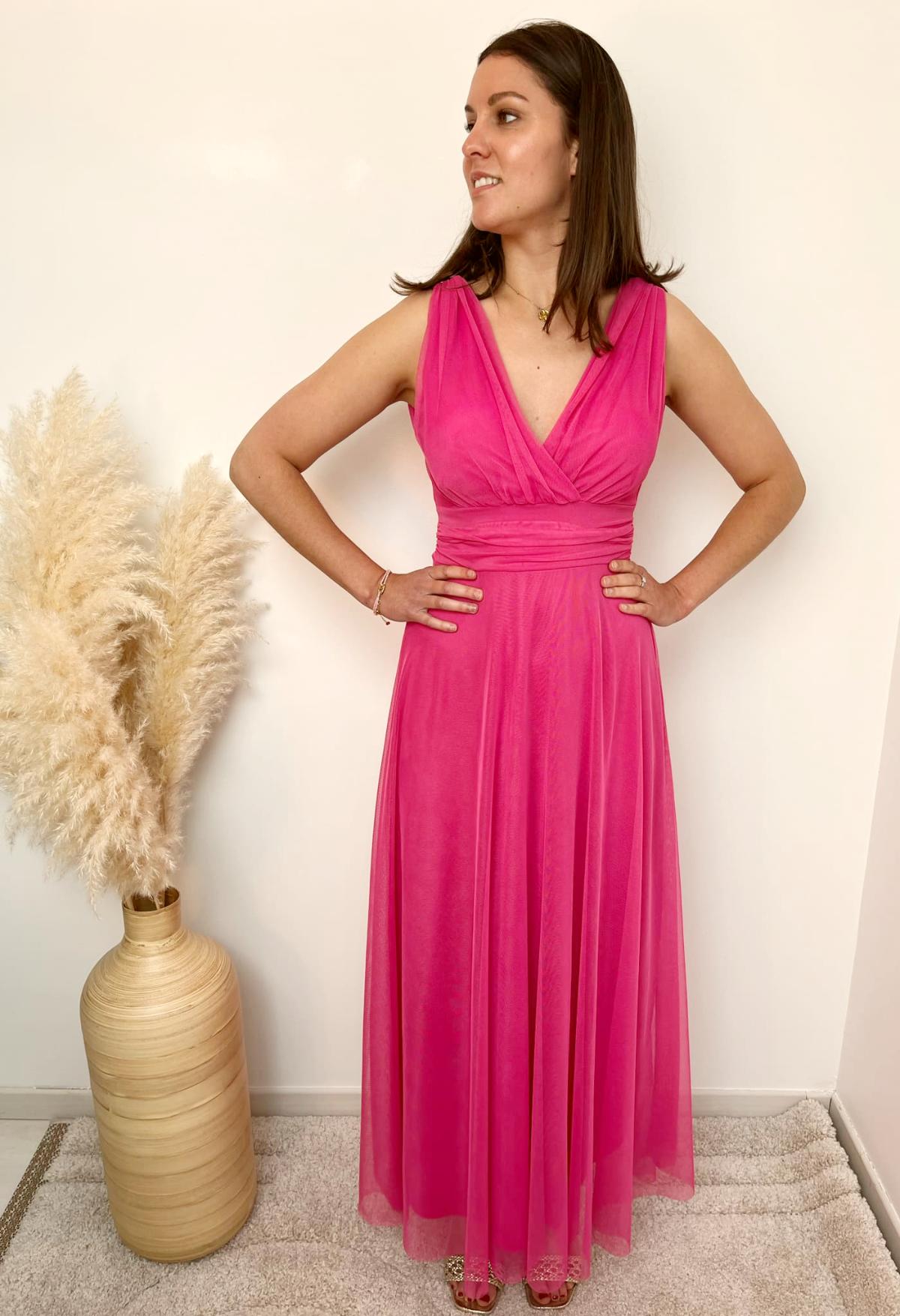 ROBE COL V ROSE FUSHIA