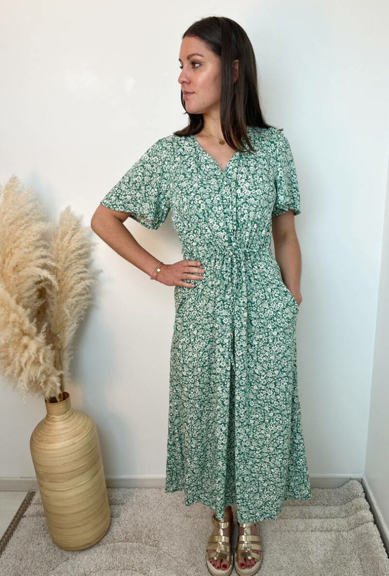 robe longue fleuri vert