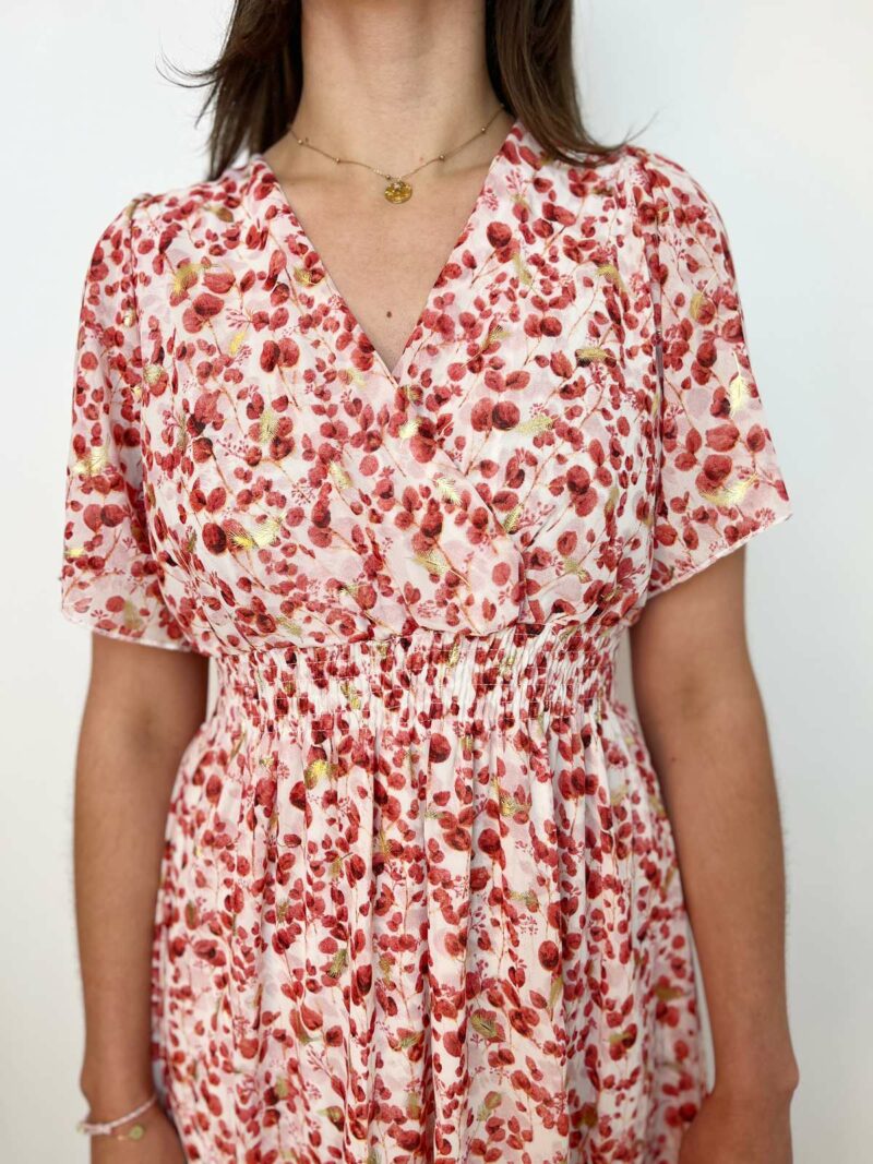 robe longue fleurie corail doré 2