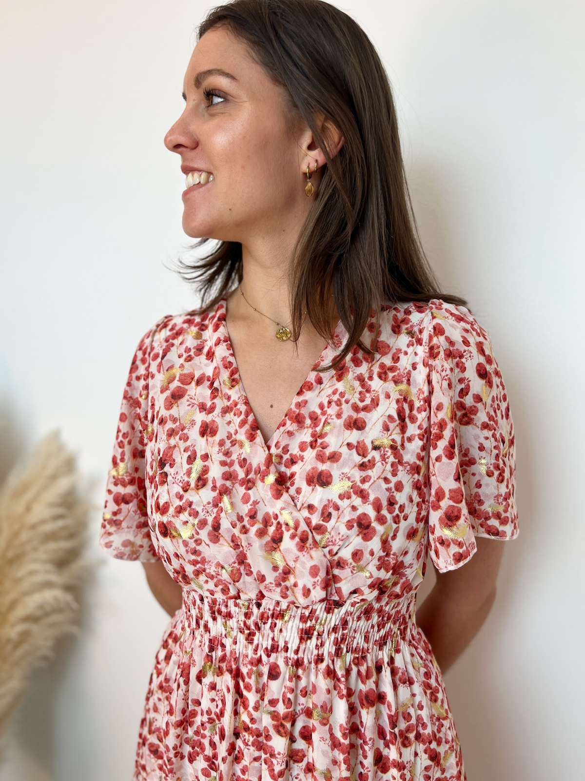 robe longue fleurie corail doré 3