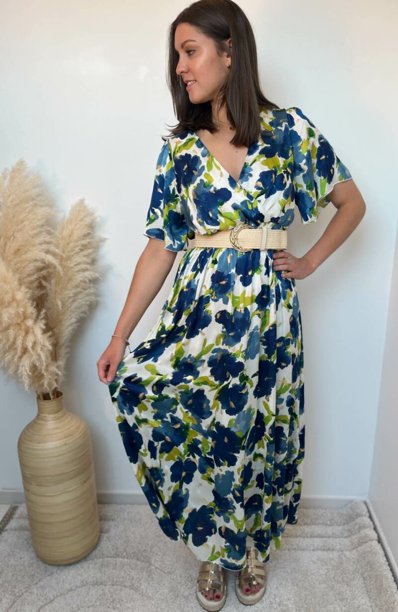 robe longue imprimé bleu vert