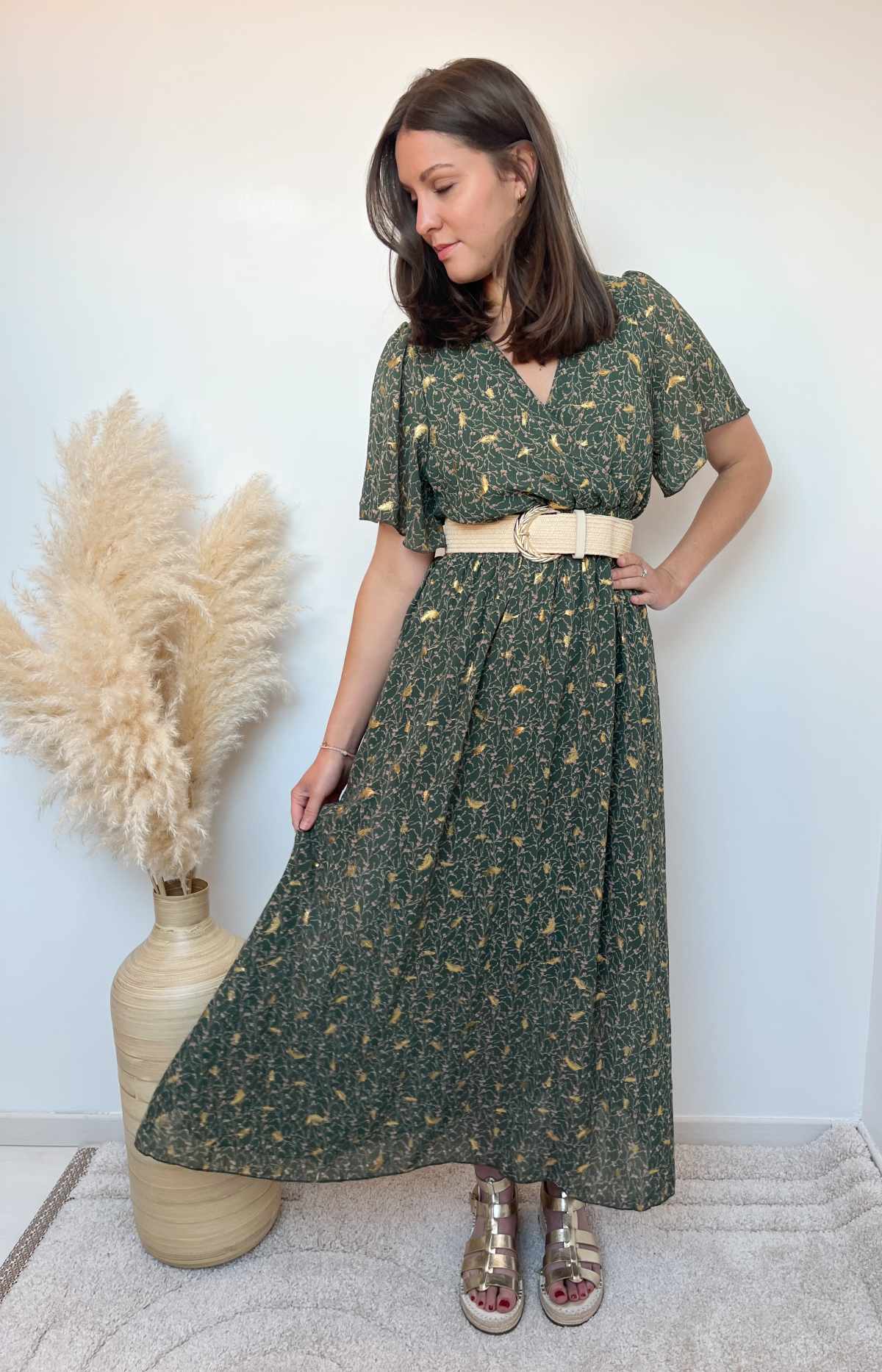 ROBE LONGUE KAKI DETAILS DORES