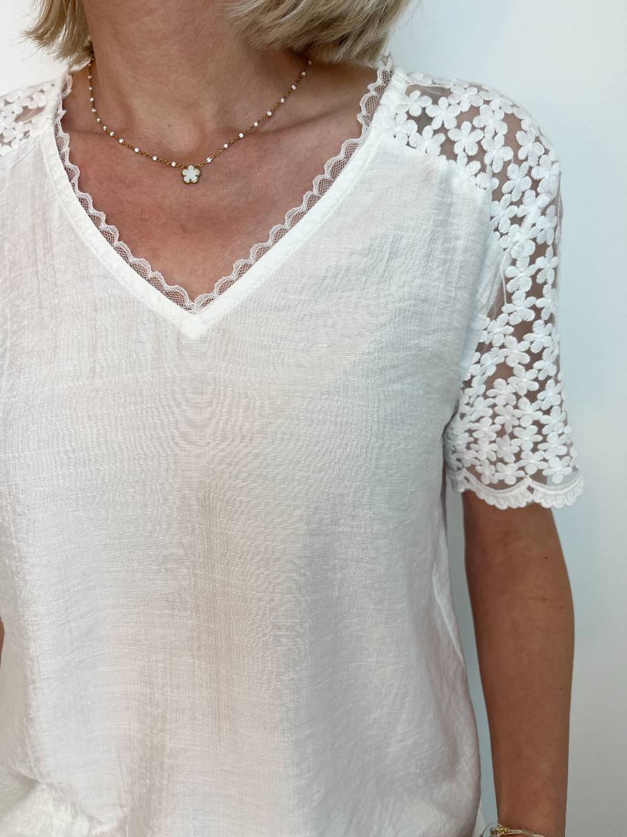 BLOUSE BLANCHE COL V