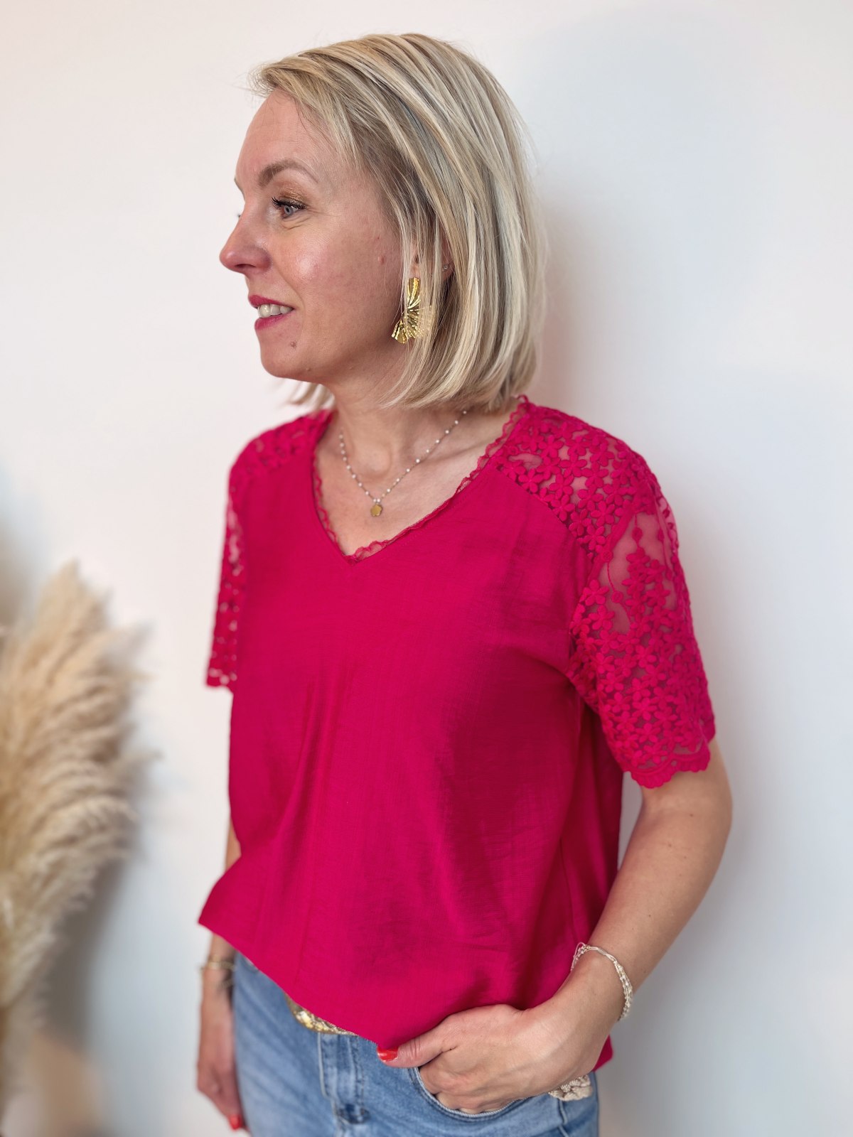 BLOUSE FUSHIA COL V