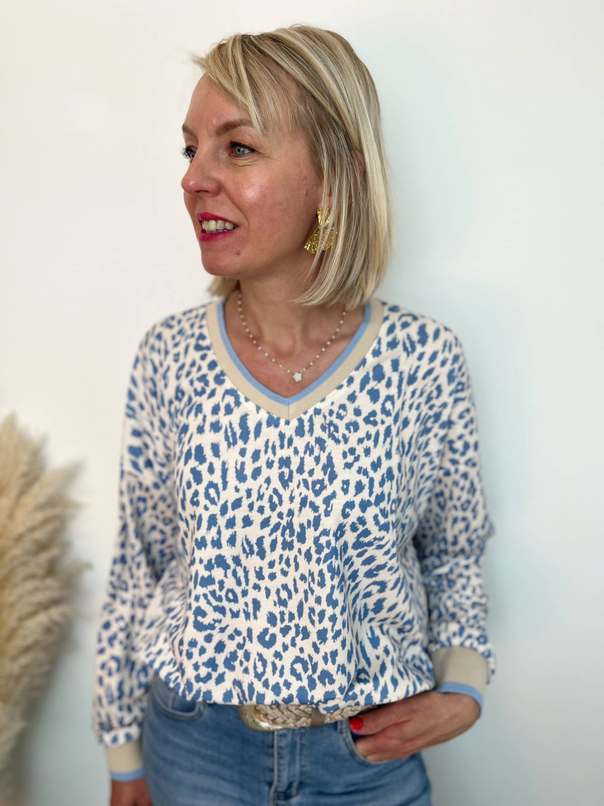 PULL LEOPARD BLEU