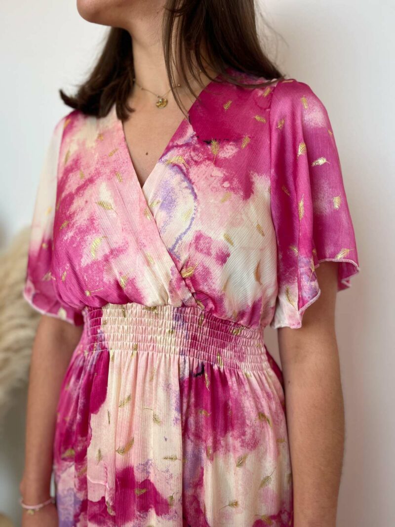 Robe longue rose beige 2