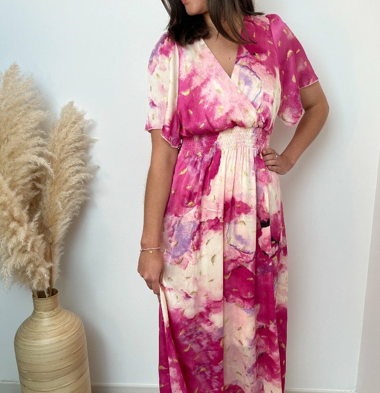 Robe longue rose beige
