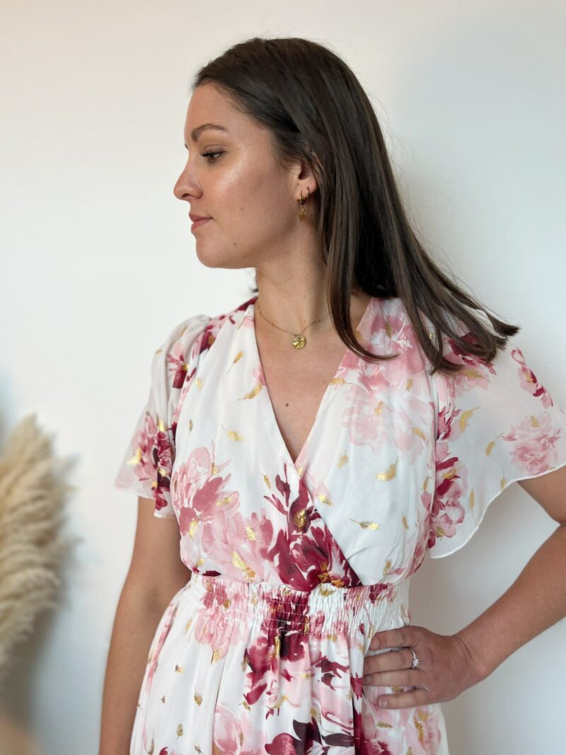 Robe longue rose blanc 3