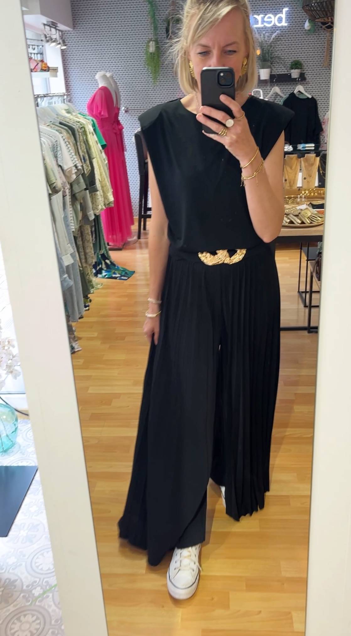 ENSEMBLE PANTALON ET TOP PLISSE NOIR