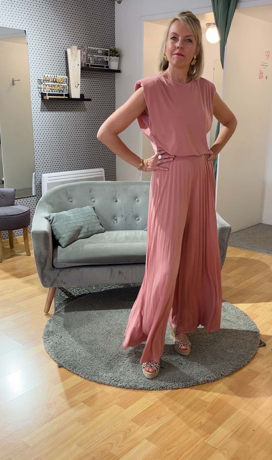 ENSEMBLE PANTALON ET TOP PLISSE TERRA COTTA