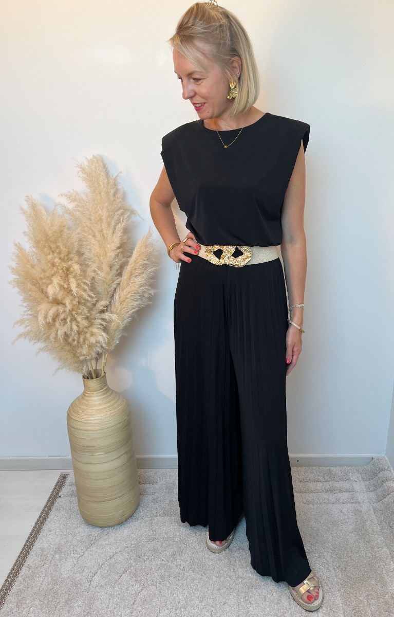 ENSEMBLE PANTALON ET TOP PLISSE NOIR