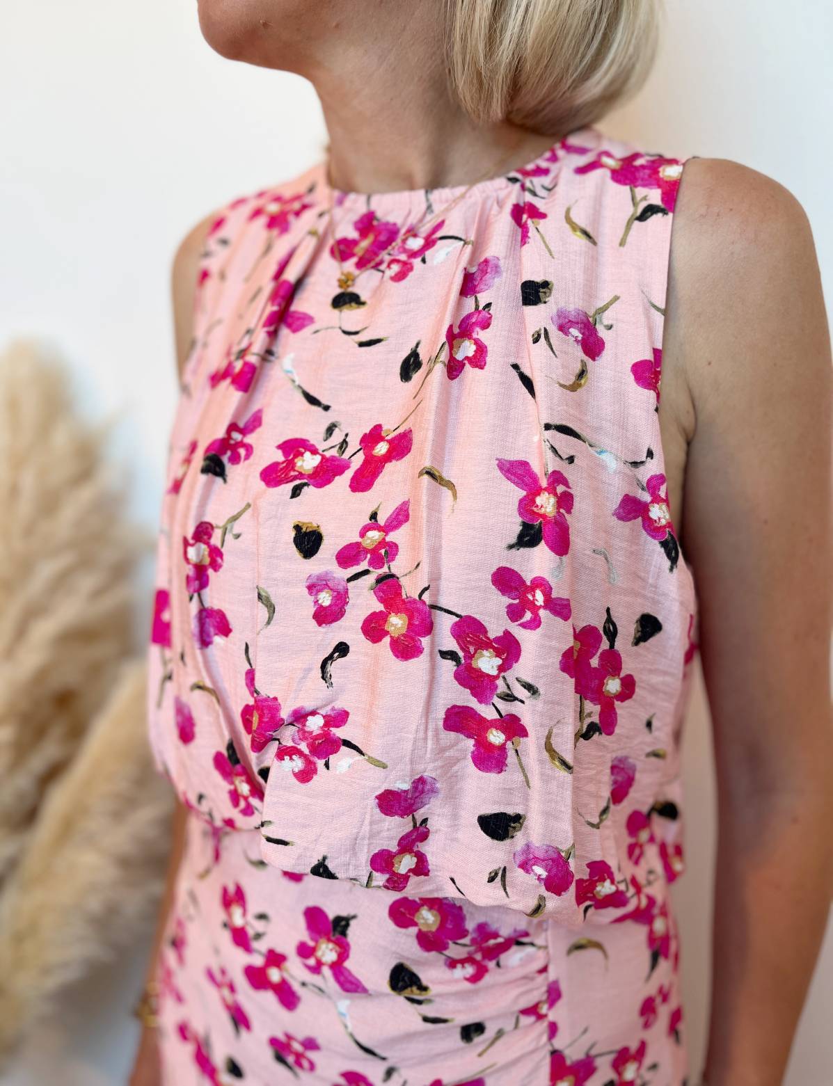Robe longue fente fleuri rose 2