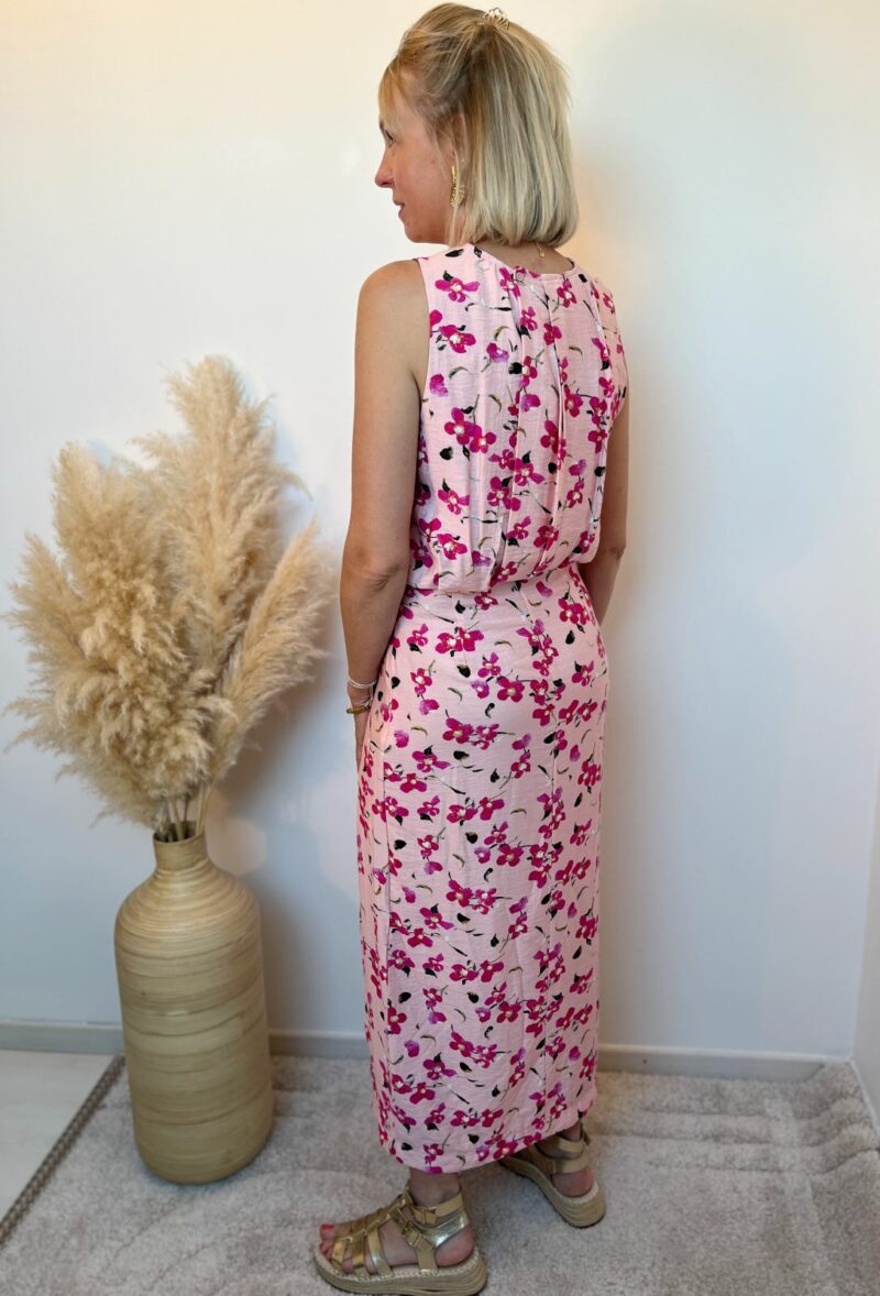Robe longue fente fleuri rose 3