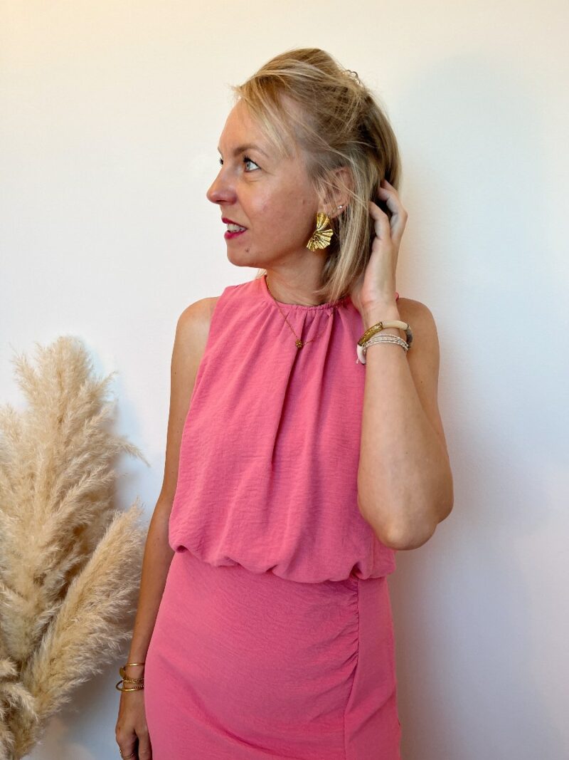 Robe longue fente rose 1