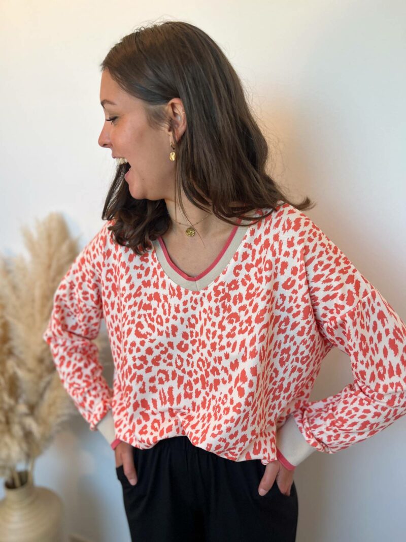 Sweat leopard beige corail 2