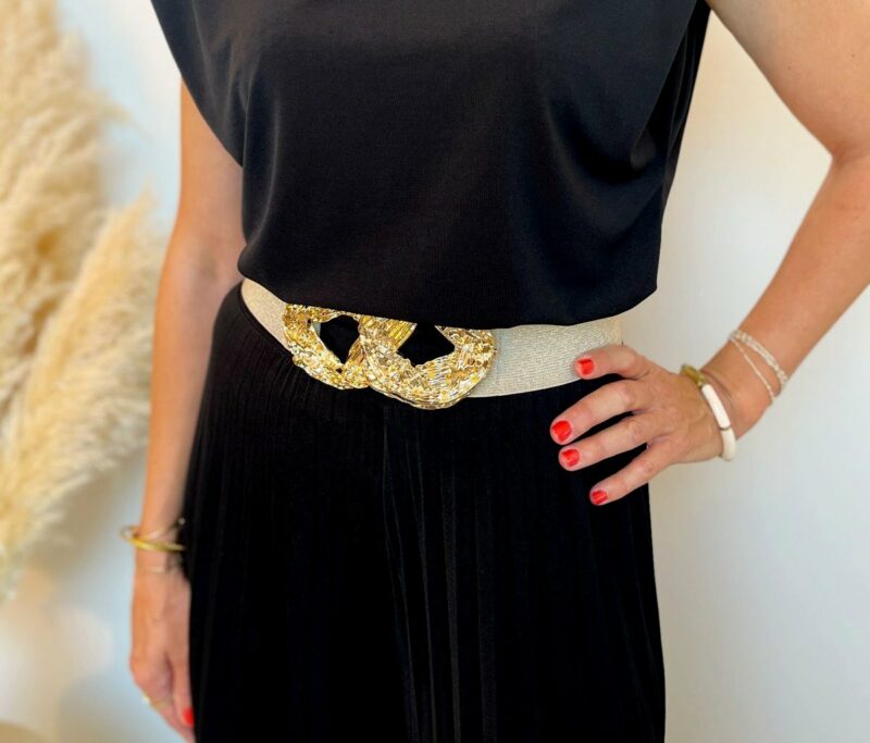 ceinture large beige pailleté